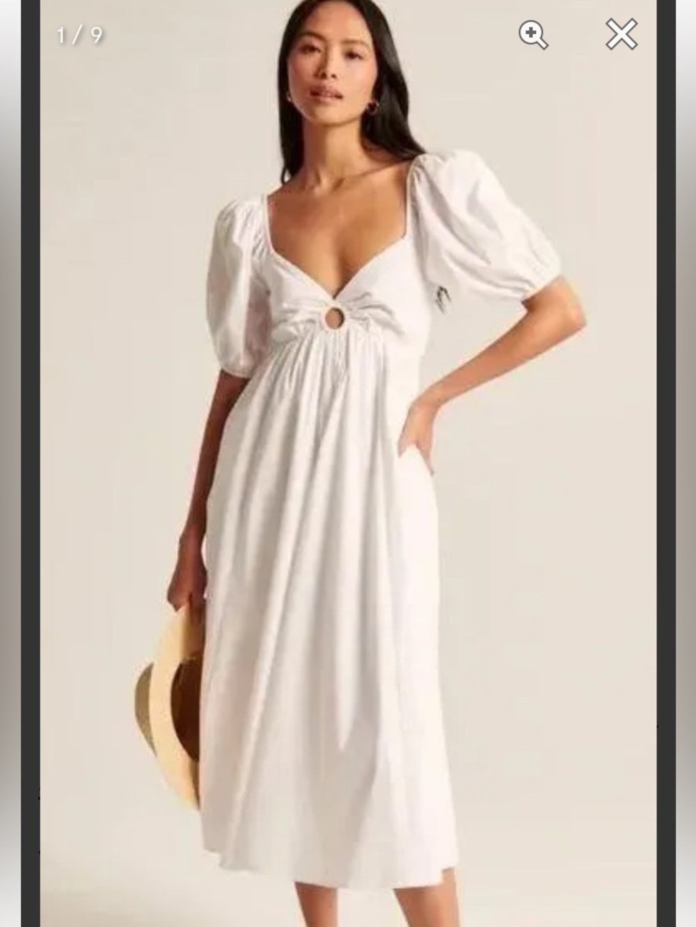 Abercrombie & Fitch White O-Ring Puff Sleeve Midi Dress Resortwear Women’s S
